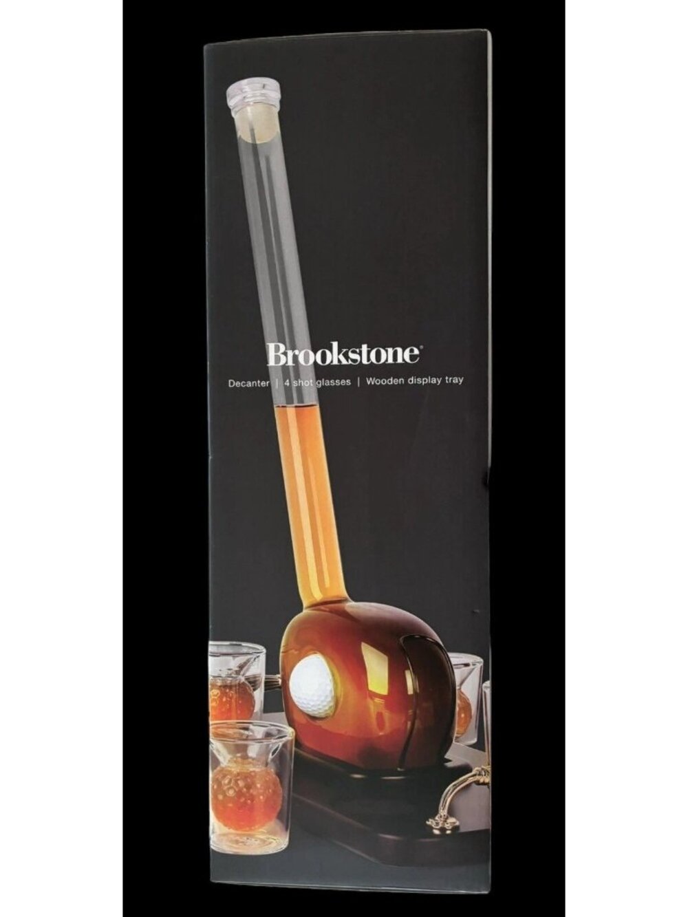 Brookstone Pin High Decanter Set with 4 Shot Glasses & Wooden Tray - New in Box - Picture 3 of 7